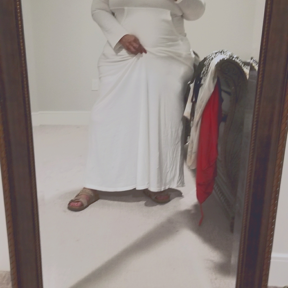 White maxi dress long sleeves and turtleneck